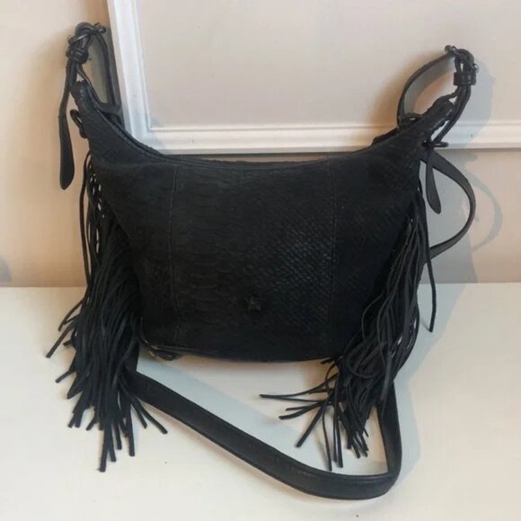 Ash Bo Black Python-Embossed Fringe Crossbody - Picture 2 of 15